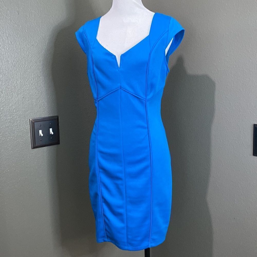 Niki Biki Blue Textured Sleeveless Dress Sweetheart Neck